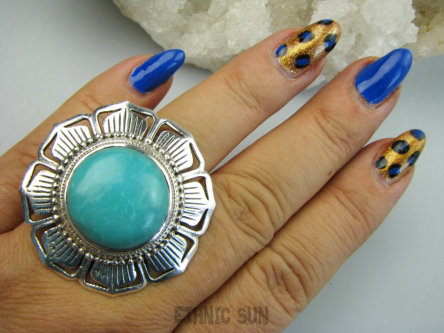bpe9661 Biżuteria Orientalna Baśniowy GIGANT 26g ! Pierścień Pierścionek z naturalnym Turkusem TURKUS Turkusy r.17 Srebro 925 #