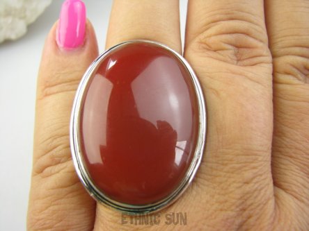 bpe9272 DUŻY 22g ! Cudowny Regulowany Klasyczny Pierścień Pierścionek czerwony ONYKS regeneruje SERCE, EGZEMY,PAMIĘĆ r.17, r.18, r.19, r.20 Srebro 925 #