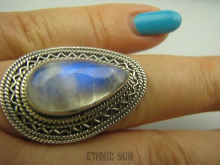 bpe4034 CHABROWA KROPLA !!! Egzotyczny Pierścień Kamień Księżycowy r.20 Srebro 925 #