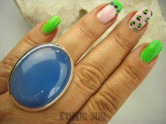 bpe7869 Klasyka piękny kamień OLBRZYM 24 gramy 4 cm/ 3 cm ! Błękitno Niebieska Piękność WSPANIAŁY Pierścień CHALCEDON regulowany r.18, r.19, r.20, r.21, r.22 Lśniące Srebro 925 TARCZYCA #