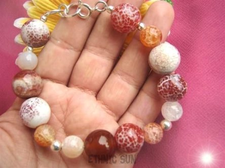 ab252 Ognista DUŻA Piękność Bransoleta wielobarwny AGAT OGNISTY Srebro 925 z agatami naturalnymi odpromiennikami 