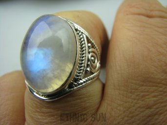 bpe5409 Delikatny Ażurowy Pierścień z kamieniem księżycowym Kamień Księżycowy r.18 ażurowa obrączka Srebro 925 #