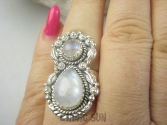 bpe9484 FENOMENALNY Czarodziejsko Piękny Długi 3.4cm Pierścionek Pierścień mieniący Kamień Księżycowy r.16 Srebro 925 #