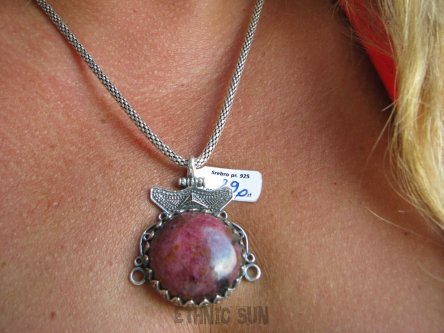 bwe2332  Malinowy RODONIT -  Niepokój, stres, bóle głowy, skurcze wisior 19G zawieszka  Maroko Srebro 925 Marokańskie Wzornictwo #