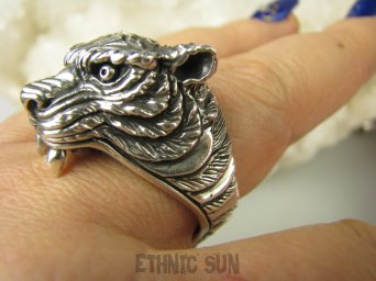 bpe8860 DRAPIEŻNY TYGRYS - ŹRÓDŁO SIŁY I DOBROBYTU !!!! Niezwykły Sygnet DUŻY 23G !!! Pierścień Pierścionek cały ze srebra  r.20/ r.21 Srebro 925 #