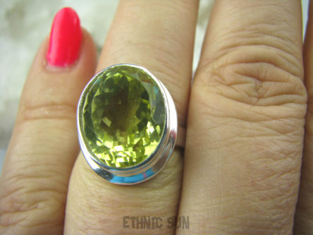 bpee3182 LŚNIĄCY KLEJNOT !!! Piękny Pierścień żółty CYTRYN LEMON  - OKAZ NAJWYŻSZA JAKOŚĆ KAMIENIA Cytryn - kamień antycukrzycowy r.15 Srebro 925 #