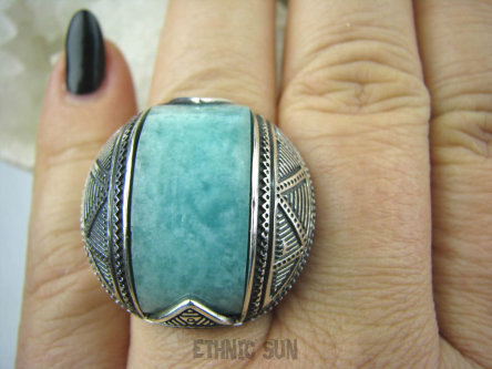 bpe5538 FENOMENALNY OKAZ Marokański Pierścień Amazonit - pomaga radzić sobie ze strachem i zmartwieniami r.22/r.23 Maroko Srebro 925 #