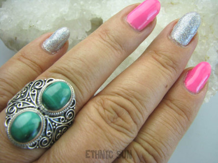 bpe5926 Biżuteria Egzotyczna !!! Pierścień Zielony MALACHIT - pobudza kreatywność r.21 Srebro 925 #