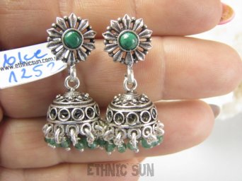 bke1252 Unikatowe wzory ORIENTALNE sexi Przepiękne Kolczyki na sztyft Malachit Zielony Jadeit  Srebro 925
