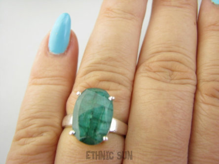 bpee4378 PIĘKNY LUX Pierścień Pierścionek OKAZ Szmaragd Indyjski Szmaragdy r.17 Srebro 925