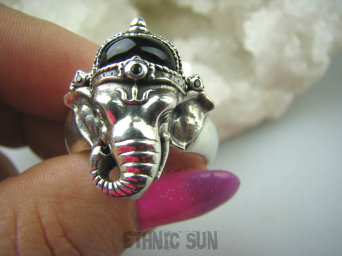 bpe5494 NIEZWYKŁY Pierścień dla Niej lub dla Niego Piękny Egzotyczny Pierścień SŁOŃ Onyks - regeneruje SERCE, EGZEMY, PAMIĘĆ r.25/ r.26  DUZY ROZMIAR Srebro 925 #