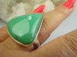 bpe9695 Przepiękny rzadki CHRYZOPRAZ , ciężki do dostania ZIELONY KOJĄCY Klasyczny Duży 16g!! Regulowany Pierścień Pierścionek Chryzopraz - eliminuje stres r.17, r.18, r.19, r.20, r.21, r.22 Lśniące Srebro 925 # - 3