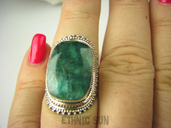 bpee3689 Szmaragdowy Klejnot Pierścień zielony Szmaragd Indyjski Szmaragdy r.14 Srebro 925 #