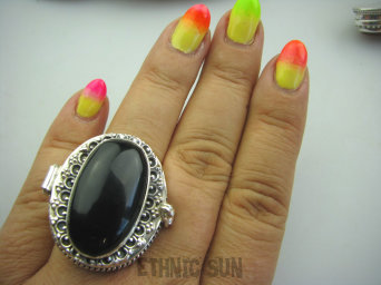 bpe4835 SEKRETNIK Otwierany Duży Pierścień na Zdjęcia lub Marzenia Czarny Onyks - regeneruje SERCE, EGZEMY, PAMIĘĆ r.16/ r.17 Srebro 925 #