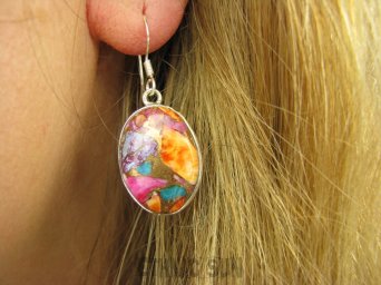 bke1091 Zjawiskowe Piękne Kolczyki Duże Okazy kamieni Wielobarwny OSTRYGOWY TURKUS MIEDZIANY lśniące Srebro 925