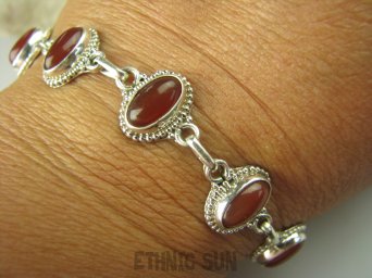 bb3182 Przepiękna Elegancka Bransoleta czerwony ONYKS - kamień zadaniowy zdobione Srebro 925 #
