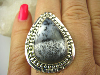 bpe7127 Baśniowy Okaz Przepiękny 17G ŚNIEŻNY ZIMOWY KRAJOBRAZ !!! Prawdziwe Cacko Pierścień AGAT DENDRYTOWY r.16/ r.17 Srebro 925 #