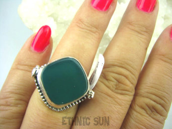 bpe6203 Biżuteria Orientalna !!! Otwierany Pierścień na Zdjęcia, Marzenia lub truciznę SEKRETNIK Zielony ONYKS r.15 Srebro 925 #
