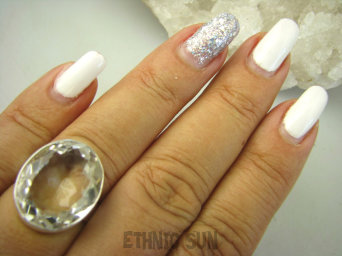 bpee3877 WSPANIAŁY KLASYCZNY OKAZ Odpromiennik zdobi leczy chroni Lśniący Pierścień Kryształ Górski r.16 Srebro 925 #