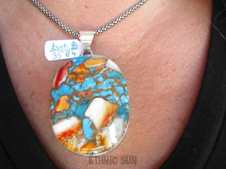 bwe3584 FANTASTYCZNY duży wisior 6,3cm /3,7 Wielobarwny aż 24G OSTRYGOWY TURKUS MIEDZIANY Mojave OSTRYGA Muszla złota MIEDZ Srebro 925 #