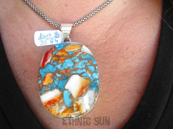 bwe3584 FANTASTYCZNY duży wisior 6,3cm /3,7 Wielobarwny aż 24G OSTRYGOWY TURKUS MIEDZIANY Mojave OSTRYGA Muszla złota MIEDZ Srebro 925 #