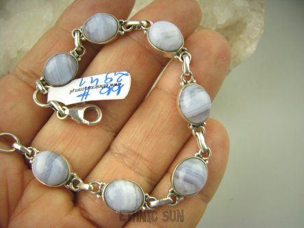 bb2941 Bransoleta fioletowy błękitny KORONKOWY AGAT BLUE LACE kamień spokoju i pozytywnego myślenia idealny na STRES , CHOROBY OCZU , USZU UKOJENIE DUSZY Srebro 925 #