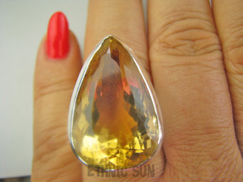 bpee4313 OBŁĘDNY WIELKOLUD 24g Ogromny Niezwykły Słoneczny Złoty Okaz  !!! Lśniący Duży Pierścień Pierścionek Słoneczny CYTRYN - kamień Antycukrzycowy r.17/ r.18 Srebro 925 #