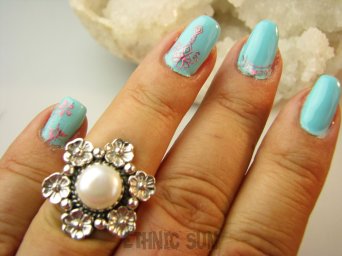 bpee4261 Śliczny delikatny Pierścień Pierścionek z Perłą Perła Perły r.14 oksydowane Srebro 925 #