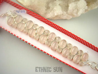 bb3731 Szeroka DWURZĘDOWA Ogromna 54 gramy !!! WSPANIAŁA Bransoleta Kwarc Różowy - kamień mocnego serca Srebro 925 #