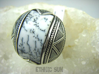 bpe5523 Fenomenalny Okaz !!!! Marokański Pierścień Agat Dendrytowy marokańskie wzornictwo MAROKO r.24 Duży Rozmiar Srebro 925 #