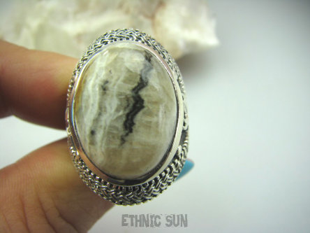 bpe5267 Biżuteria Egzotyczna !!!! Cudo Okaz Pierścień kojący wielobarwny Jaspis - uspokaja duszę r.18 szeroka ażurowa obrączka Srebro 925 #