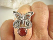 bpe9033 CUDO  FILIGRAN ! Ażurowy MOTYL - Symbol Miłości Szczęścia i Radości Pierścień, Pierścionek Czerwony Onyks r.18 Srebro 925 - 6