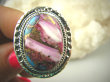bpe7099 NIEZWYKŁA fioletowo-różowa Wielobarwna Ostryga Pierścień OSTRYGOWY TURKUS MIEDZIANY Turkus OSTRYGA Muszla złota MIEDZ r.17 Srebro 925 # - 2