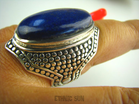 bpe3284 EGZOTYCZNA DAMA !!! Orientalny Masywny 17 g ! Duży Pierścień z królewskim Lapis Lazuli - strażnik prawdy i mądrości r.20/ r.21 Srebro 925 #
