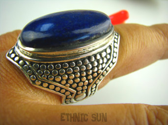 bpe3284 EGZOTYCZNA DAMA !!! Orientalny Masywny 17 g ! Duży Pierścień z królewskim Lapis Lazuli - strażnik prawdy i mądrości r.20/ r.21 Srebro 925 #