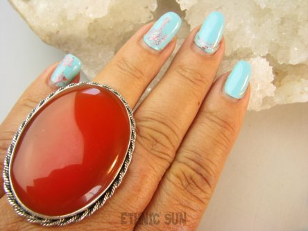 bpe9226 OBŁĘDNY OLBRZYM 28g front 4.7 cm / 3.4 cm GIGANT Regulowany Pierścień Pierścionek Karneol - kamień odwagi  r.18, r.19, r.20, r.21, r.22, r.23 Srebro 925 #