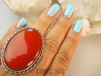 bpe9226 OBŁĘDNY OLBRZYM 28g front 4.7 cm / 3.4 cm GIGANT Regulowany Pierścień Pierścionek Karneol - kamień odwagi  r.18, r.19, r.20, r.21, r.22, r.23 Srebro 925 #