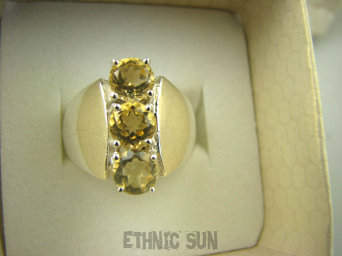 bpee3544 LŚNIĄCY Błyszczący Elegancki Pierścień Cytryn - kamień antycukrzycowy r.23 szeroka obrączka SREBRO 925 #