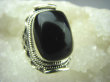 bpe6546 Śliczny zdobiony Pierścień Czarny ONYKS regeneruje SERCE, EGZEMY, PAMIĘĆ r.16 Srebro 925 # - 5