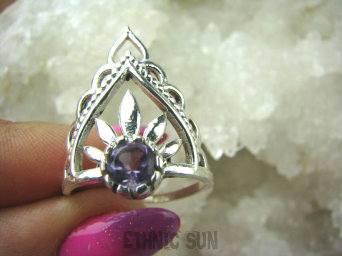 bpee2995 Wschodzące słońce Ażurowa piękność !!! Delikatny Pierścień Ametyst - kamień mądrości, Ametysty r.15/ r.16 SREBRO 925