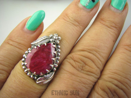 bpee4309 Czarodziejsko Piękny CUDOWNY Pierścień Pierścionek Rubin Indyjski w orientalnej oprawie Rubiny r.14/r.15 Srebro 925 #