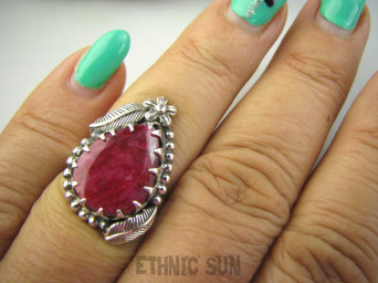 bpee4309 Czarodziejsko Piękny CUDOWNY Pierścień Pierścionek Rubin Indyjski w orientalnej oprawie Rubiny r.14/r.15 Srebro 925 #