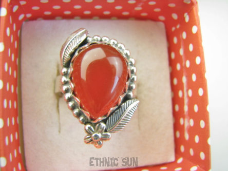 bpe9385 Czarodziejsko Piękny Orientalny Pierścień Pierścionek czerwony Onyks r.19 Srebro 925 #