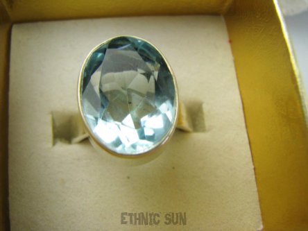 bpee4705 BŁĘKITNE CUDEŃKO  !!! Lśniący Klejnot Klasyczny Pierścień Pierścionek laboratoryjny BLUE TOPAZ - kamień młodości r.18 Srebro 925 #
