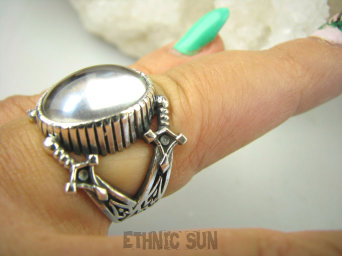 bpe8927 CZTERY MIECZE Piękny Egzotyczny OKAZ Pierścień Pierścionek Kryształ Górski r.17 Srebro 925 #