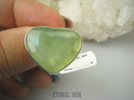 bpe8484 ZIELONE SERCE ! Klasyczny Pierścień z naturalnym Prehnitem PREHNIT r.19 Lśniące Srebro 925 Czakra Serca #