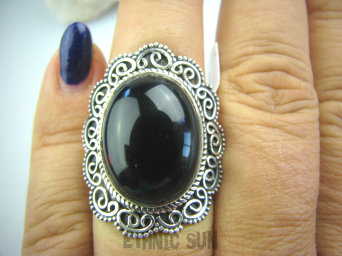 bpe5226 DUŻY przepiękny  masywny Elegancki Klejnot Pierścień ONYKS w morskich falach r.18 Srebro 925 #
