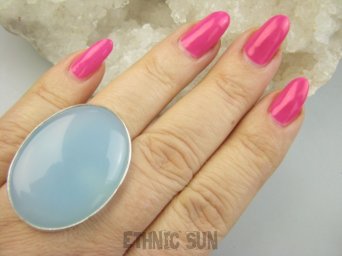 bpe8425 Błękitna Piękność WSPANIAŁY Regulowany Pierścień Pierścionek CHALCEDON TARCZYCA r.14, r.15, r.16, r.17, r.18, r.19 Lśniące Srebro 925 #