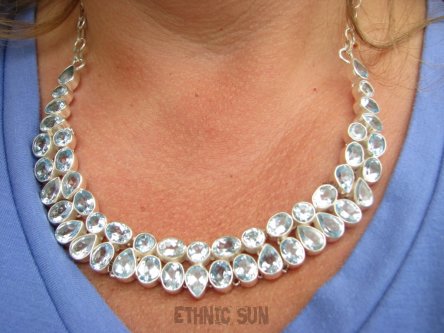 bn1546 LUX Duży KOMPLET 50 sztuk kamieni ,Niewiarygodnie piękna 65 g !!! Kolia, Naszyjnik + Kolczyki szlifowany Blue Topaz - kamień młodości, najwyższa jakość kamienia Srebro 925 #