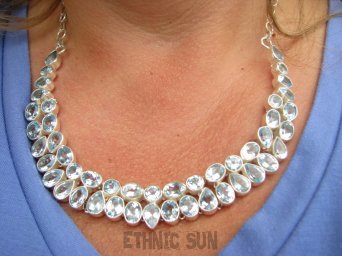 bn1546 LUX Duży KOMPLET 50 sztuk kamieni ,Niewiarygodnie piękna 65 g !!! Kolia, Naszyjnik + Kolczyki szlifowany Blue Topaz - kamień młodości, najwyższa jakość kamienia Srebro 925 #